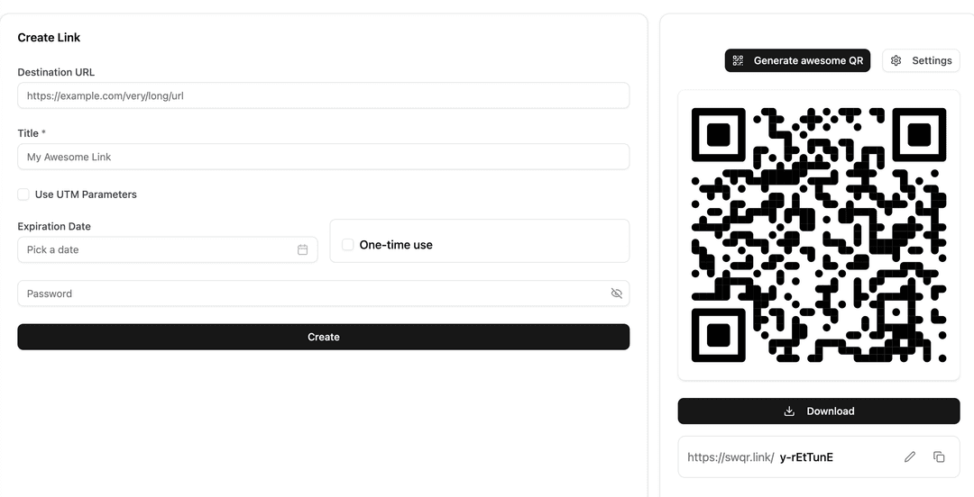 QR code creation interface