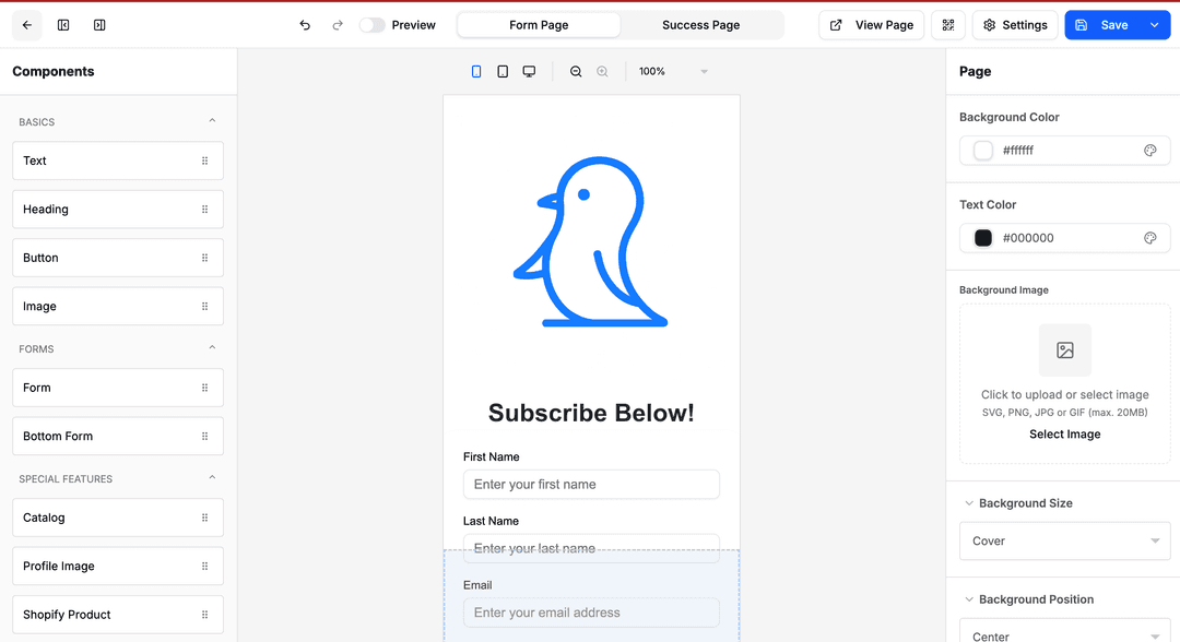 Data collection form design interface