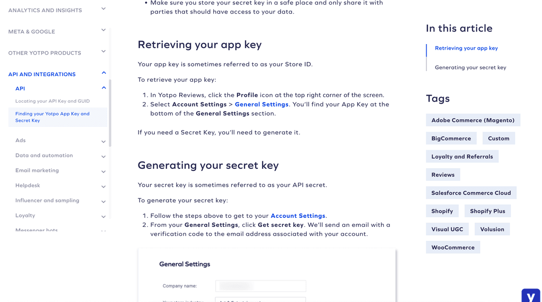 Yotpo API credentials setup